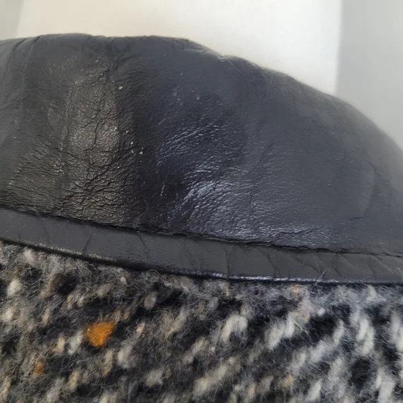 Vintage 80s wool leather tweed jacket coat oversized - Picture 3 of 16